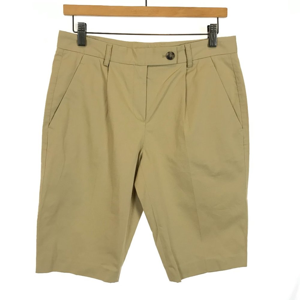 NWT Womens Size 2 Theory Beige Pleat Front Stretch Cotton Khaki Shorts